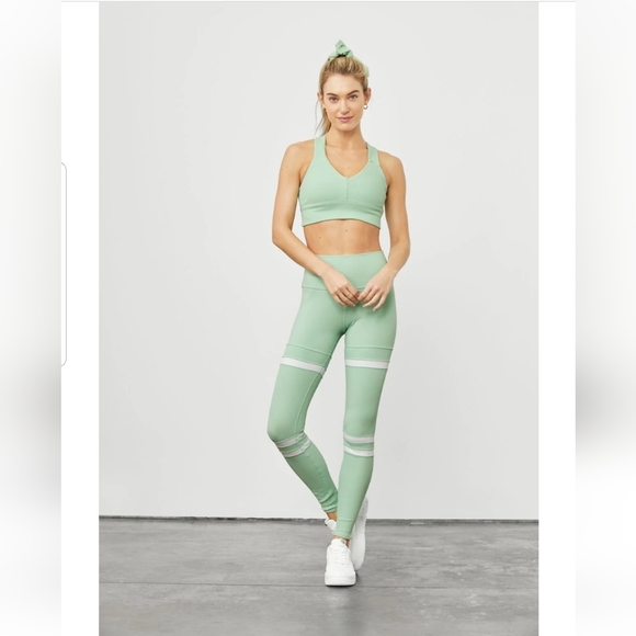 Alo Yoga High Waist Legit Leggings Size Small Mint Green and White Strip… - Picture 2 of 9